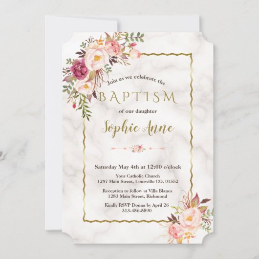 Charm Goud Waterverf Blush Roze Bloem Doop Kaart (Voorkant)