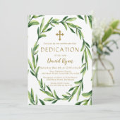 Charm Greenery Leaves Wreath Gold Boy Dedication Kaart (Staand voorkant)