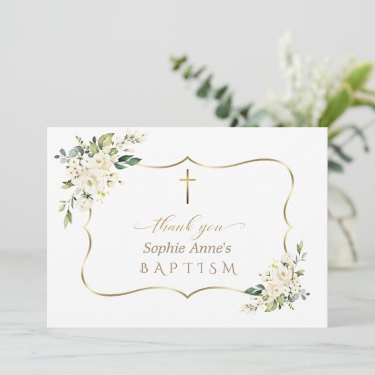 Charm Invitation De Bautizo Con Flores Baptême (Debout devant)