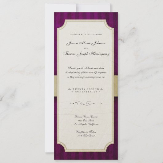 Charm Ivory & Eggplant Monogram Weddenschap Kaart (Voorkant)