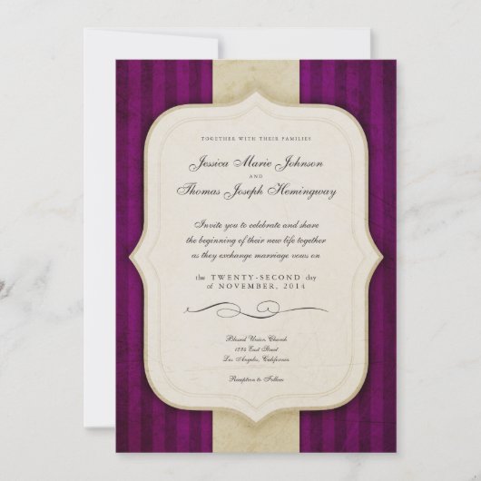  Charm Ivory & Eggplant Wedding Invites Kaart (Voorkant)