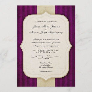 Charm Ivory & Eggplant Wedding Invites Kaart