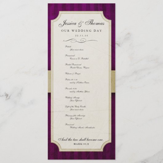  charm Ivory & Eggplant Wedding Programme Programma (Voorkant)