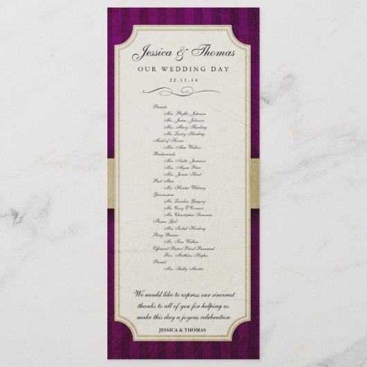  charm Ivory & Eggplant Wedding Programme Programma (Achterkant)