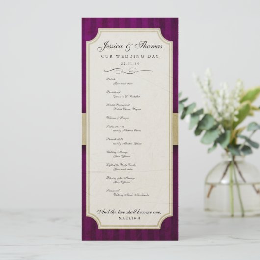  charm Ivory & Eggplant Wedding Programme Programma (Staand voorkant)