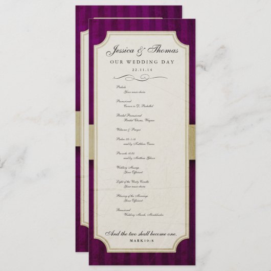 charm Ivory & Eggplant Wedding Programme Programma (Voorkant / Achterkant)