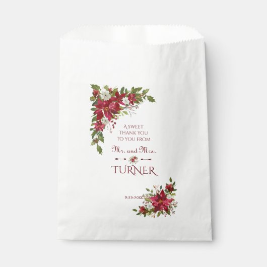 Charm Kerstrood wit Poinsettia Lijst Weddenschap Bedankzakje (Voorkant)
