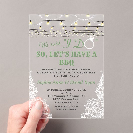 Charm Lace String Lights Nadat ik BBQ Doe Acryl Uitnodigingen (Insitu (Draagbaar))