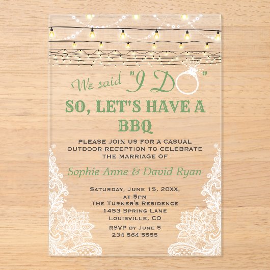 Charm Lace String Lights Nadat ik BBQ Doe Acryl Uitnodigingen (Voorkant)