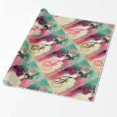 CHARM/Lady met Mask Monogram roze Blauwgroen Groen Cadeaupapier (Uitgerold)