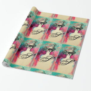 CHARM/Lady met Mask Monogram roze Blauwgroen Groen Cadeaupapier