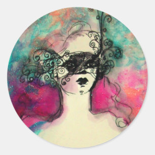 CHARM/Lady met maskerroze Blauwgroen groen Ronde Sticker