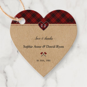 Charm Landelijk Rood Buffalo Plaid Monogram Huweli Bedankjes Labels
