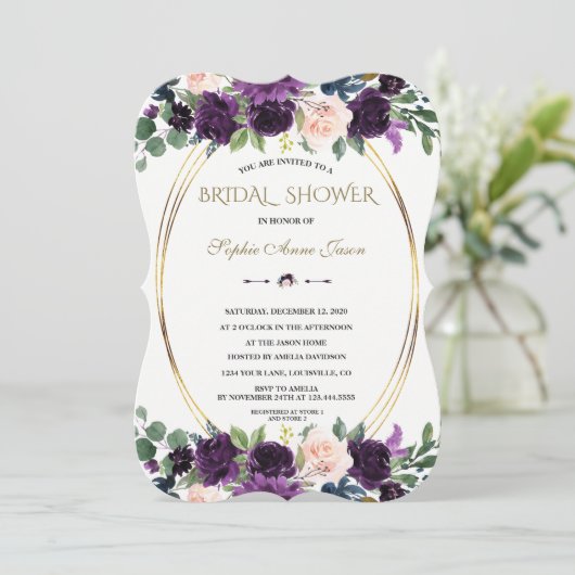 Charm Lavendel Navy Blauwe Bloemen Bruiloft Feest Kaart (Staand voorkant)