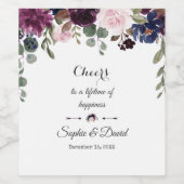 Charm Lavender Navy Blue Floral Bloom Wedding Wijn Etiket (Enkel label)