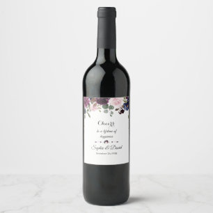 Charm Lavender Navy Blue Floral Bloom Wedding Wijn Etiket