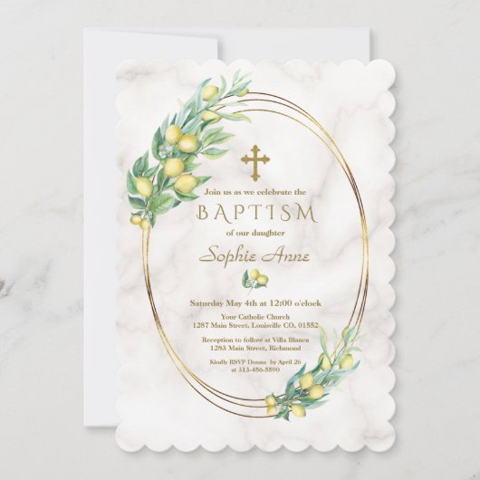 Charm Lemon Vruchten Marmer Goud Kruik Doop Kaart (Voorkant)