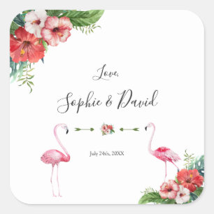 Charm Luau Flamingo Tropical Floral Wedding Vierkante Sticker