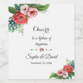 Charm Luau Flamingo Tropical Floral Wedding Wijn Etiket (Enkel label)