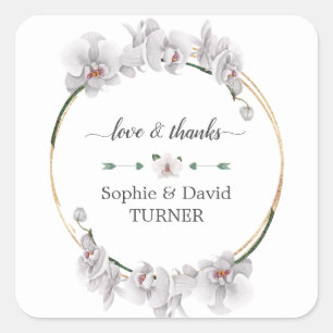 Charm Luau Waterverf White Orchid Gold Wedding Vierkante Sticker
