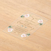 Charm Luchtig Groen Roze Meisje Bloemen Toewijding Acryl Uitnodigingen (Laagn)