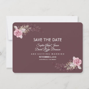 Charm Marsala Maroon Boho Floral Save The Date