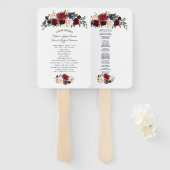 Charm Merlot Navy Blue Floral Wedding Programme Handwaaier (Voorkant en achterkant)