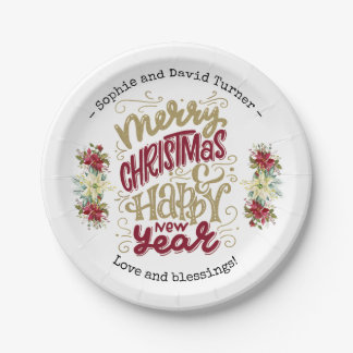 Charm Merry Happy Nieuwjaar Typografie Papieren Bordje