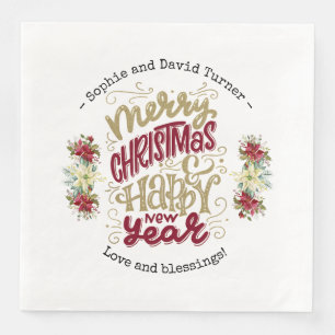 Charm Merry Happy Nieuwjaar Typografie Servet