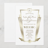 Charm Monogram Gold Art Deco White Wedding Kaart (Voorkant / Achterkant)