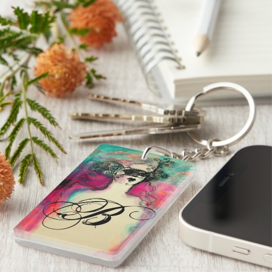 CHARM MONOGRAM / mysterieuze schoonheid met masker Sleutelhanger (Voorkant Rechts)