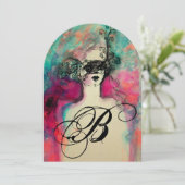 CHARM MONOGRAM , Sweet 16 Maskerade Feestje Kaart (Staand voorkant)