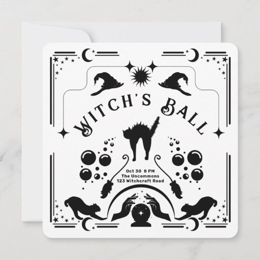 Charm n 'Heks Kat Halloween Feestuitnodiging (Achterkant)