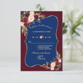 Charm Navy Blue Bourgogne Floral Gold Wedding RSVP (Debout devant)