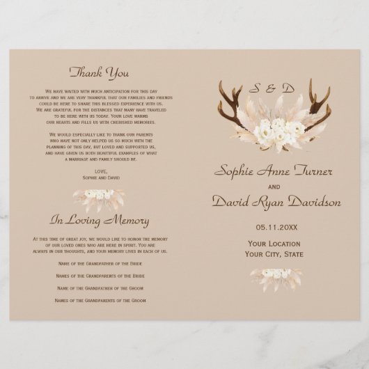 Charm Pampas Grass Floral Antlers Weddenschap Flyer (Voorkant)