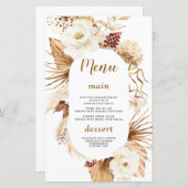 Charm Pampas Grass Witte Bloemen Verjaardagsmenu (Voorkant / Achterkant)