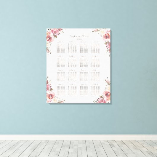 Charm Peach Peonies Pink Seating Chart Canvas Afdruk (Insitu (Houten vloer))