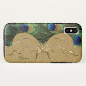 Charm Peacock Feathers Golden Custom Monogram Case-Mate iPhone Case (Achterkant (horizontaal))
