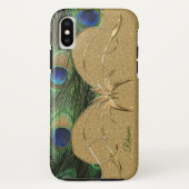 Charm Peacock Feathers Golden Custom Monogram Case-Mate iPhone Case (Achterkant)