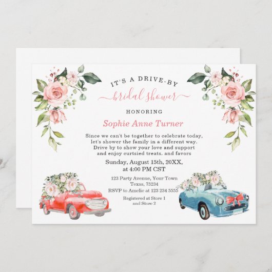 Charm Pink Blush Bloemachtige Bruiloftsshower Driv Kaart (Voorkant / Achterkant)