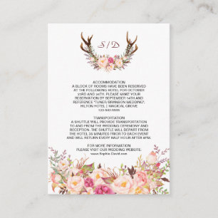 Charm Pink Blush Floral Antlers Weddenschap Detail Informatiekaartje