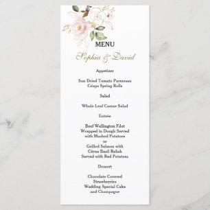 Charm Pink Blush Gold Flowers Monogram Weddenschap Menu