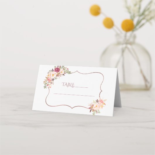 Charm Pink Flowers Roos Gold Baptisme Table Number (Voorkant)