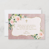 Charm Pink White Floral Roos Gold Glitter Baptisme Bedankkaart (Voorkant)