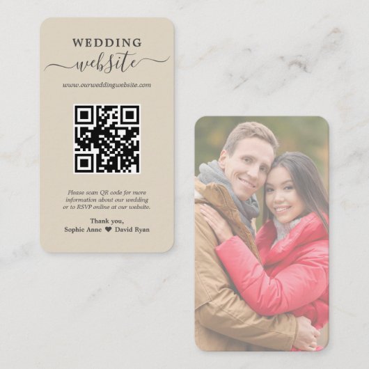 Charm QR Code Photo Mariage Site Internet Carte de (Devant / Derrière)