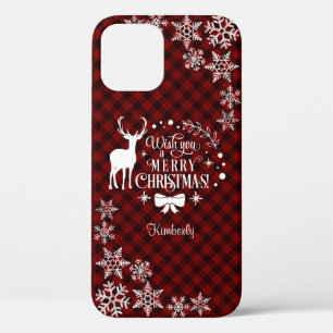 Charm Red Buffalo MERRY CHRISTMAS Monogram iPhone 12 Hoesje