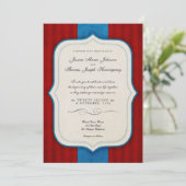  Charm Red en Blue Monogram Weddenschap Kaart (Staand voorkant)