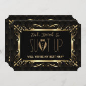 Charm Roaring 20s Goud Art Deco Wees mijn getuige Kaart (Voorkant / Achterkant)