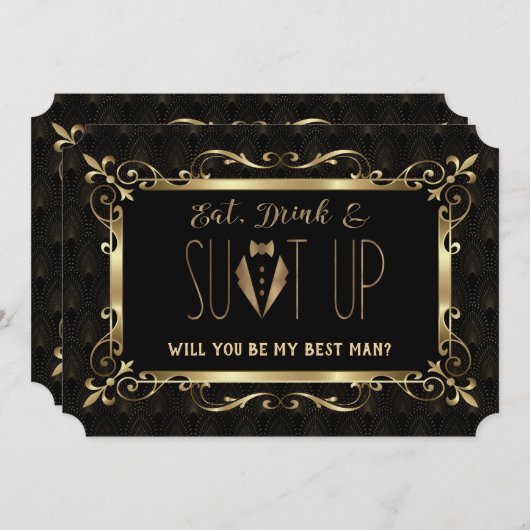 Charm Roaring 20s Goud Art Deco Wees mijn getuige Kaart (Voorkant / Achterkant)