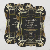 Charm Roaring 20's Great Gatsby Wedding Invite Kaart (Voorkant / Achterkant)